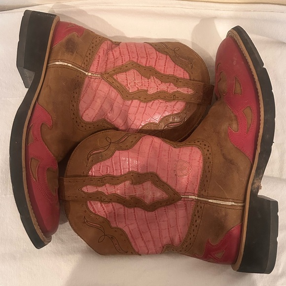 Ariat Fatbaby Pink & Tan Cowboy Boots – Women’s 8.5B Western Square Toe - Picture 1 of 5